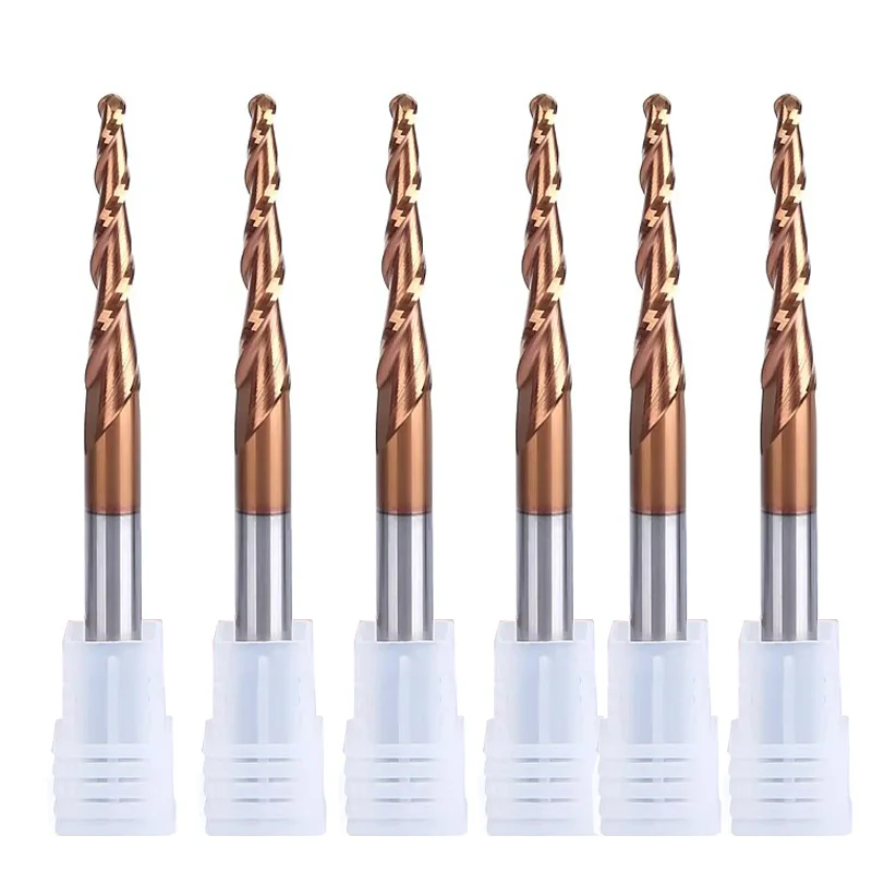 

HUHAO спиральный шариковый нос, коническая фреза, 3D резьбовые насадки HRC55, концевая фреза с ЧПУ, гравировальные насадки, инструменты для дерева и металла