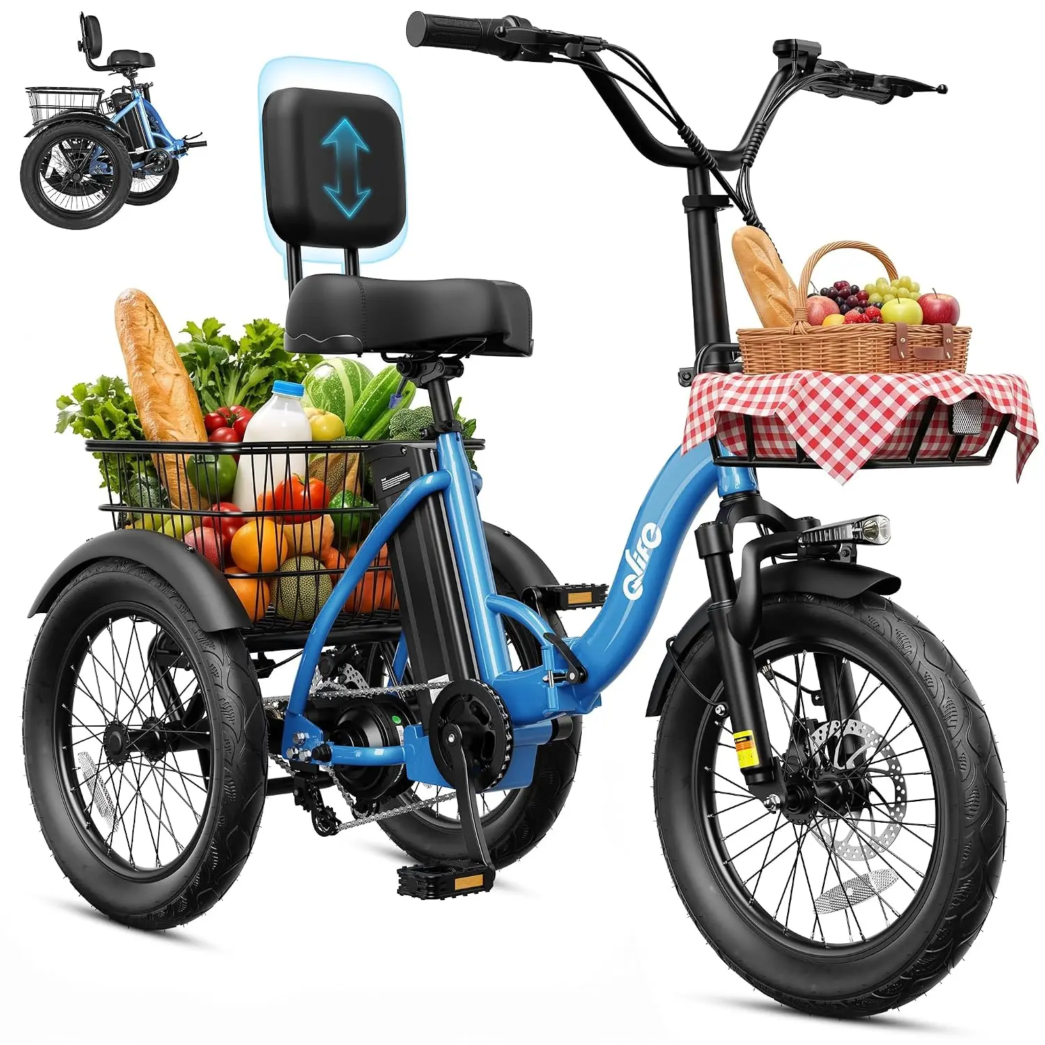 1200W Brushless Folding Electric Trike, 48V Battery 18
