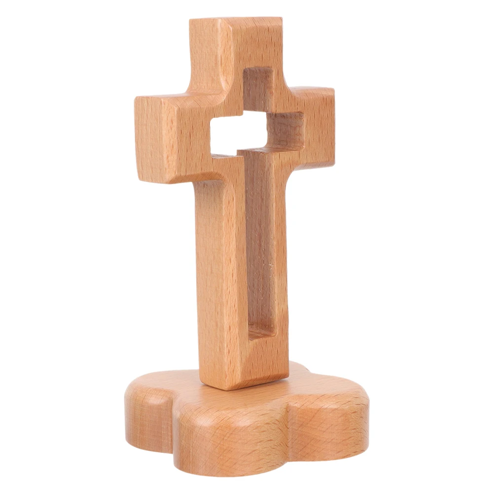 

Solid Wood Cross Stand Elegant Natural Grain Design for Home Church Prayer Room Decor Vintage Style Religious Tabletop Cross