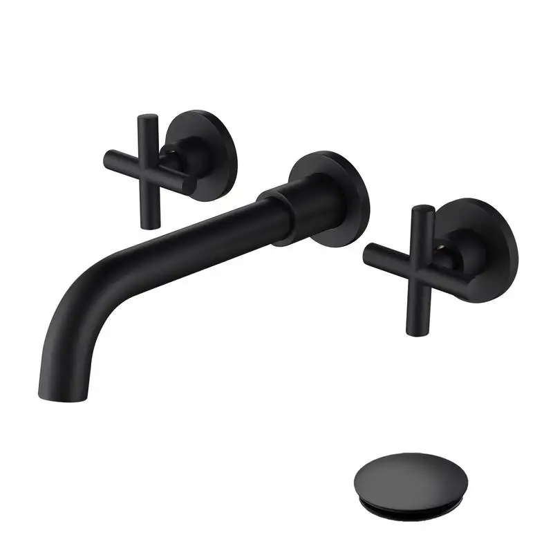 Wall-Mounted Bathroom Sink Faucet with Pop-Up Drain, No Overflow Feature, Modern Design, Easy Install, Suitable for Small