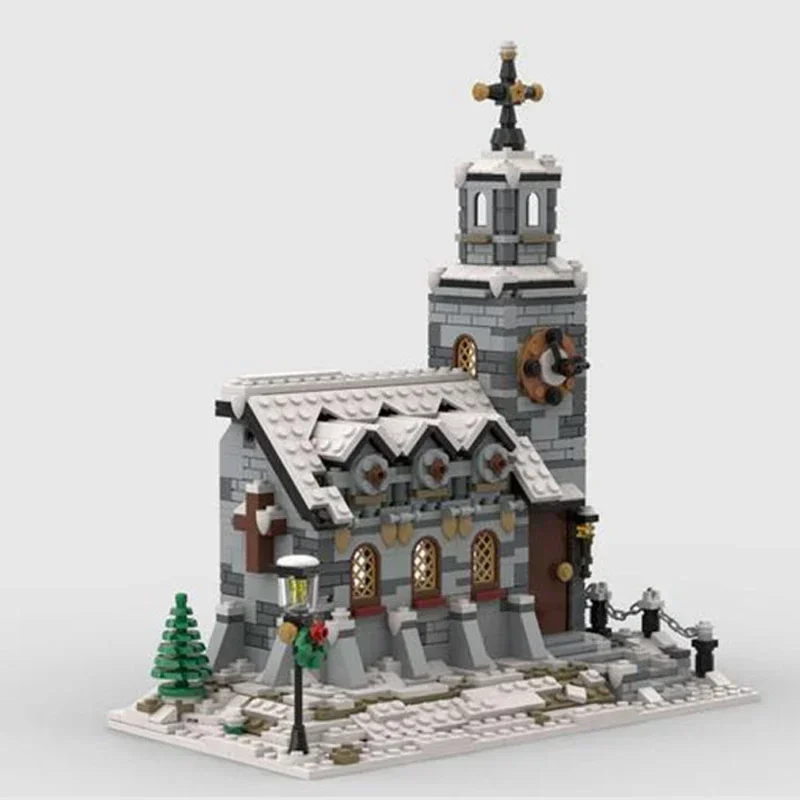 Moc Building Bricks City Street View Model Little Winter Church Technology Modular Blocks Gifts Christmas Toys DIY Sets Assembly