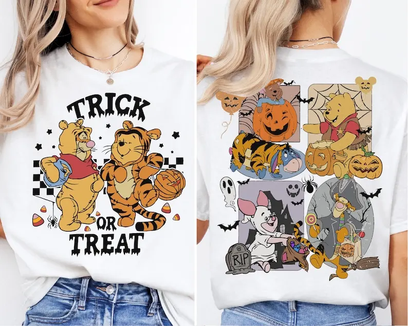 

Winnie The Pooh And Friends Halloween Shirt Trick Or Treat Season T-Shirt Halloween Family Trip Shirt Spooky Season Tee