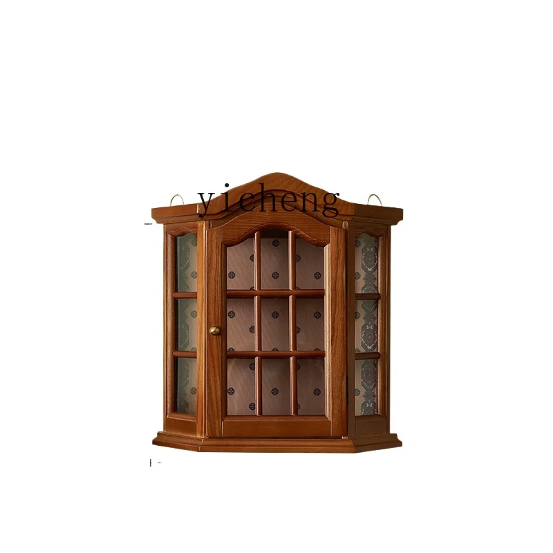 TQH French retro solid wood cup holder window decoration multi-layer storage wall-mounted shelf medium antique display cabinet