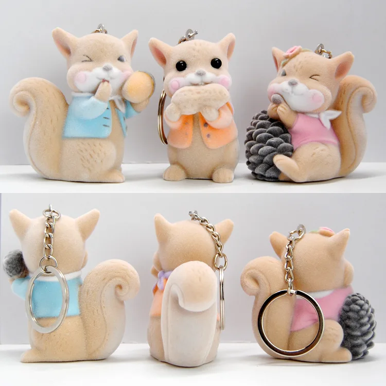 2Pcs Cute Cartoon Squirrel Charms Flocked Kawaii Animal Accessories For Making Diy Bag Keychain Handmade Accessories Supplies