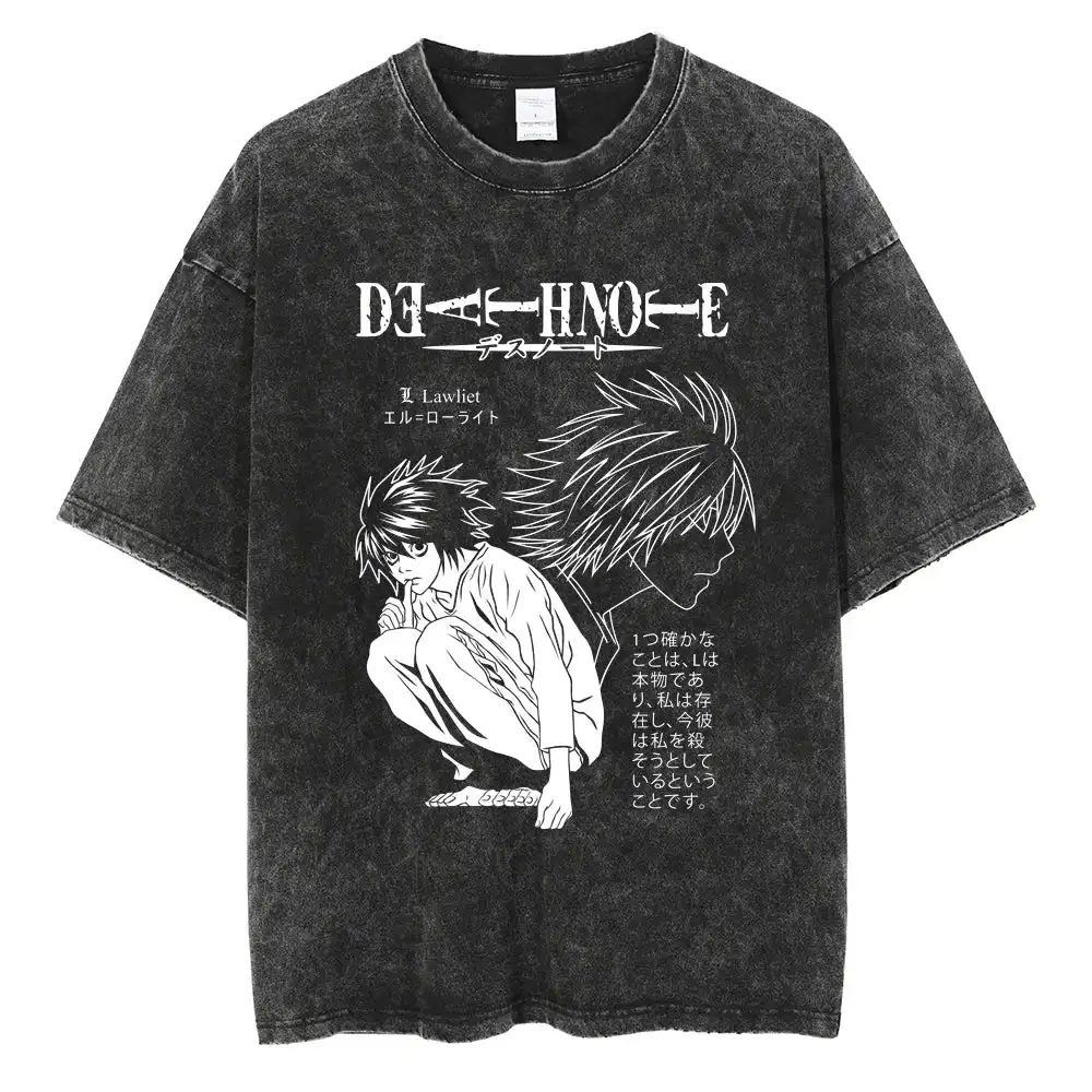 原宿ヴィンテージウォッシュ Tシャツデスノートアニメグラフィック