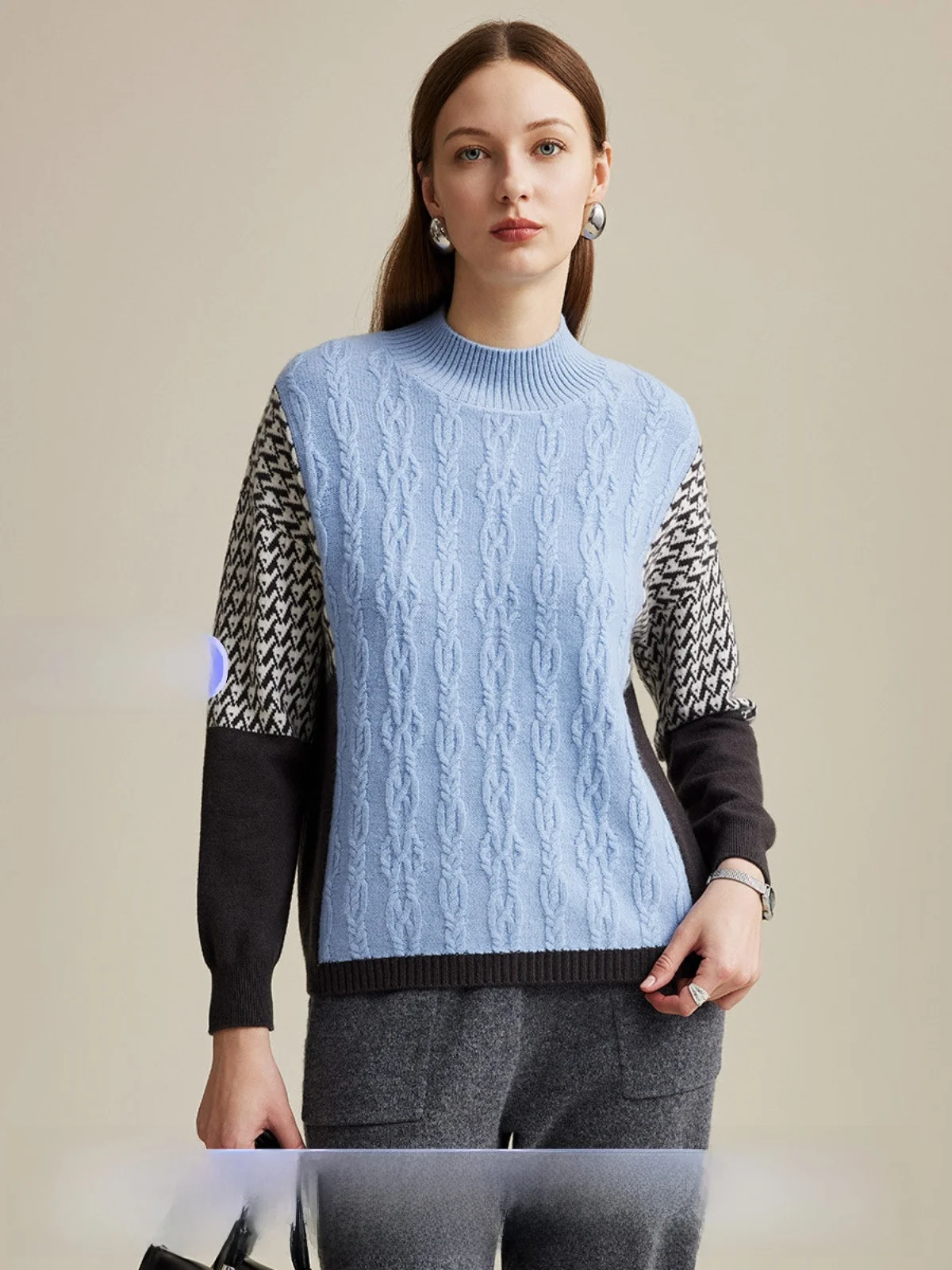 

Zhaojun 00% Wool Knitted Sweater Women's Stand Collar Long Sve Loose Thiened Autumn Winter Tassel Detail Camere Sweater