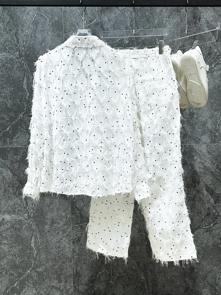 2025 New Tassel Design Sequin Shirts Pants Chic Two-Piece Sets Men High-End Fashion Trend 2pcs Men's Handsome Loose Comfort Sets