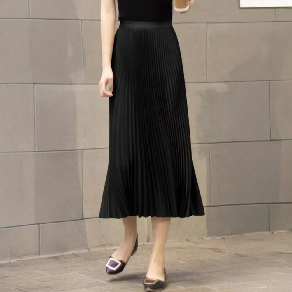 Rok Midi untuk Wanita Rok Midi Lipit Elegan dengan Pinggang Tinggi yang Meniruskan untuk Pemakaian Sehari-hari dengan Warna Solid untuk A