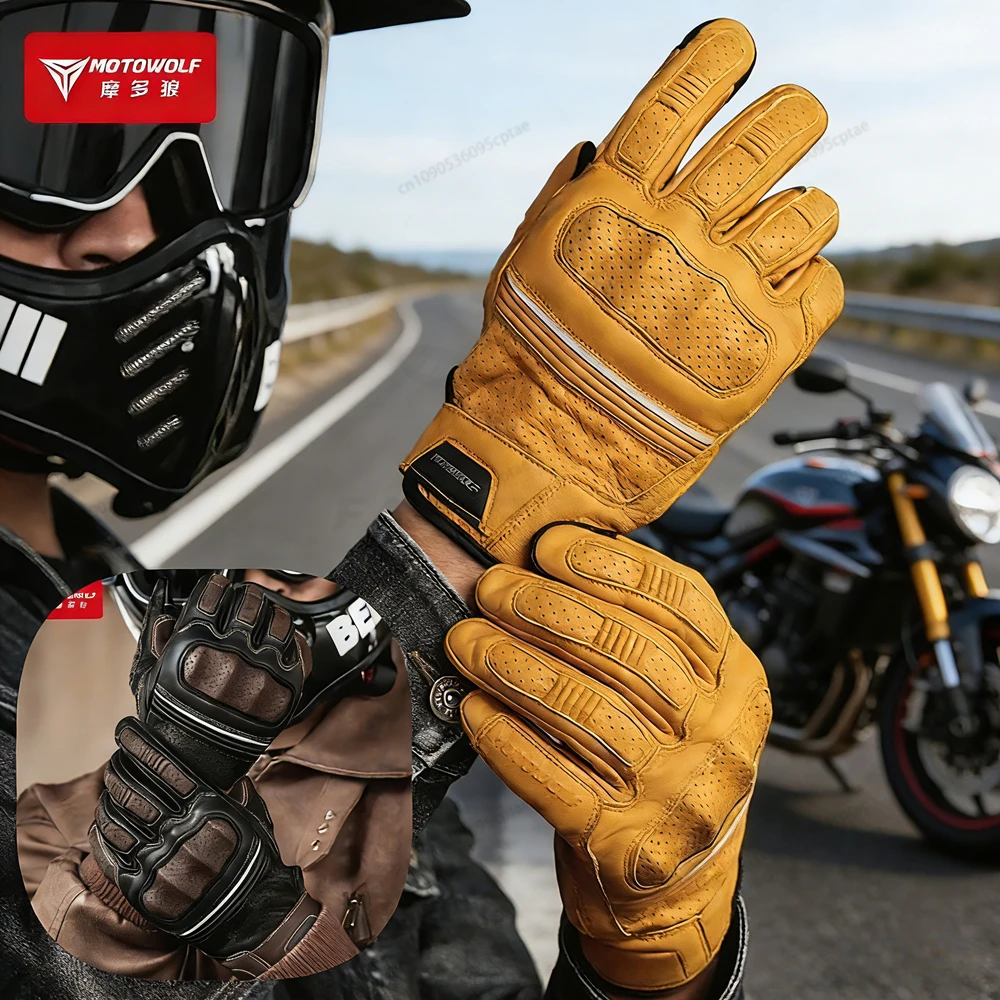 

Мотоперчатки Motowolf для мужчин, летние, ретро-винтажные, из овчины, дышащие, с поддержкой сенсорных экранов, для мотокросса и бездорожья