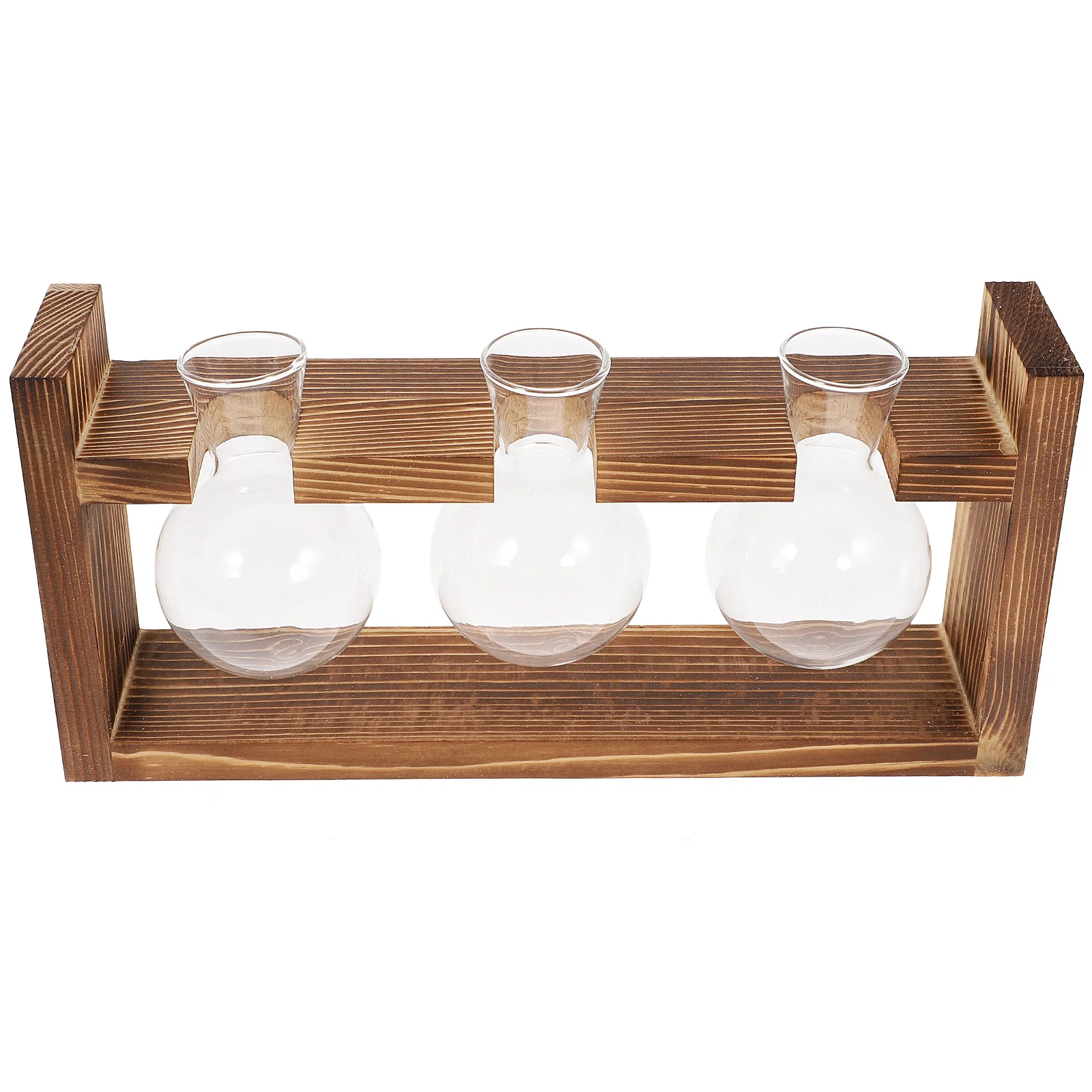 

1Set Glass Wooden Hydroponic Flower Vase Stable Stand Decorative Table Planter Home Office Indoor Decor Plant Glass Wooden Stand
