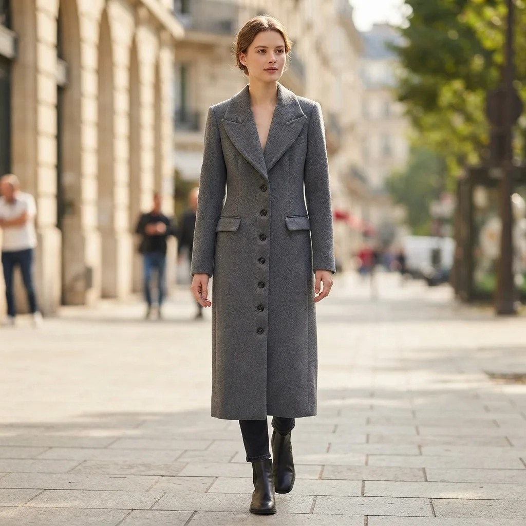 50% Wool, 50% Polyester Ladies Fashionable Trench Coat Stylish Breasted Outerwear for Office and Casual BF2212