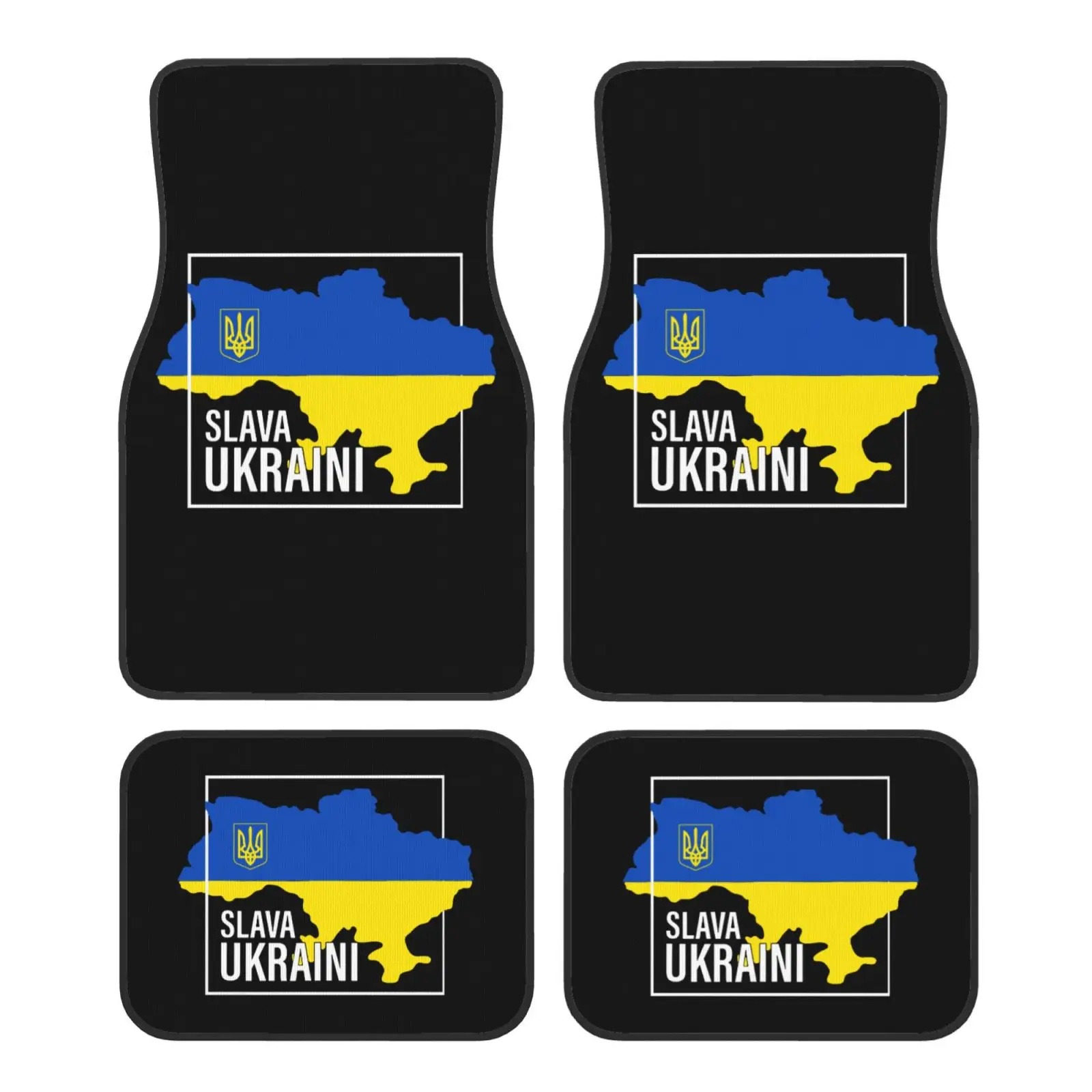 Slava Ukraini Glory To Ucrania Bandera Alfombrillas para el suelo del coche Alfombra duradera Juego de 4 piezas con respaldo antideslizante apto para camiones SUV