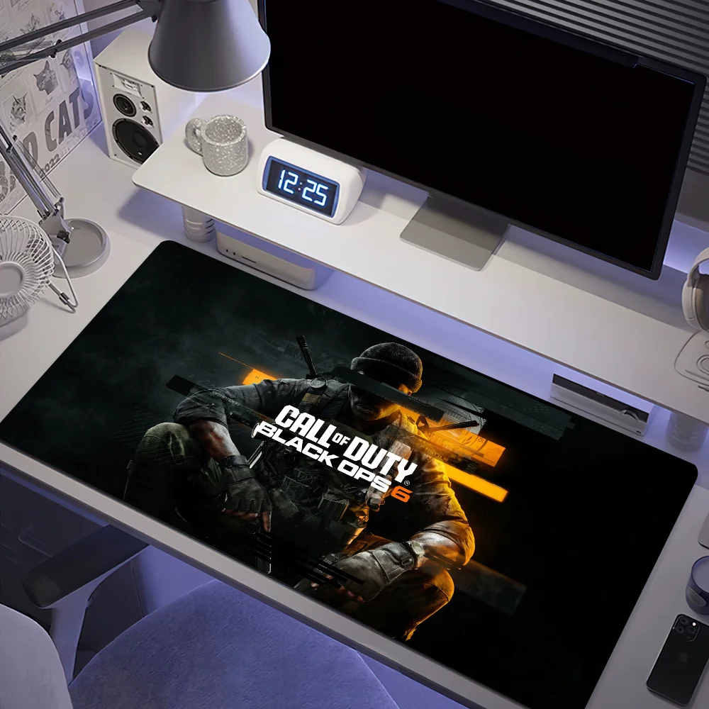 COD Call Of Duty Black Ops 6 Ghost للكمبيوتر الشخصي، لوحة ماوس كبيرة للألعاب، حواف مخيطة، قاعدة مطاطية مضادة للانزلاق ممتدة