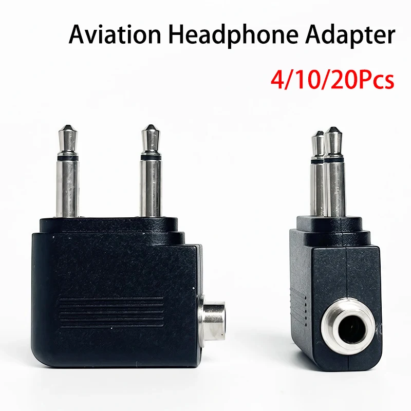 4/10/20Pcs Aviation Headphone Adapter, 2x3.5mm Mono Male to 3.5mm Stereo Female Jack Converter for Airplane Travel