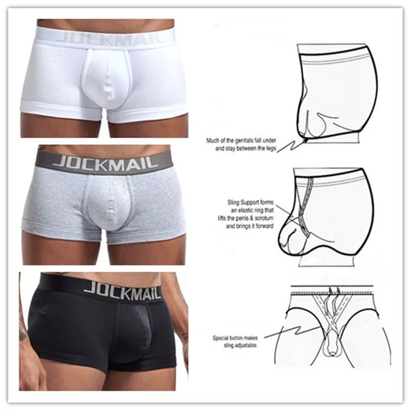 JOCKMAIL Cotton Men Boxer Sexy men underwear U convex Pouch adjustable size Ring cockstraps men trunk Shorts Gay Underwear