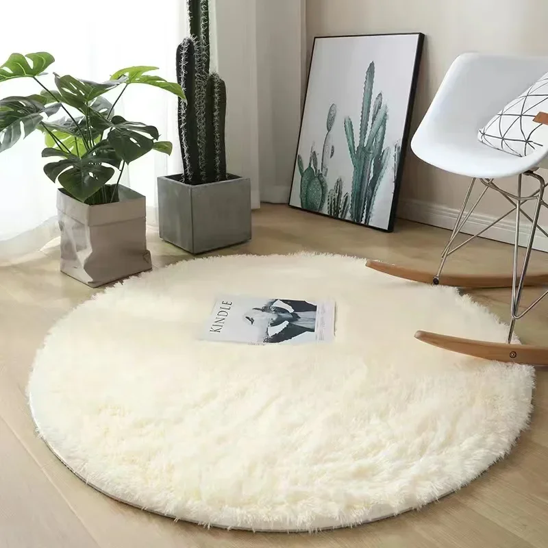 white soft plush floor mat round bedroom mat trapstar living room decor mat non-slip floor computer chair desk decorate