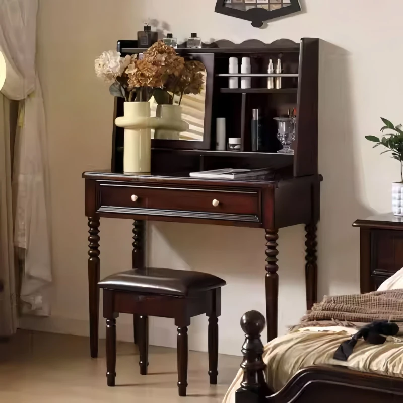 Solid wood dresser antique bedroom dressing table modern simple makeup table makeup stool square stool combination
