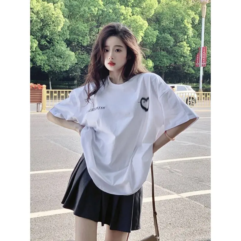 Women Summer Korean Loose Simplicity Printing Cotton O-neck Short Sleeve T-Shirt Women Clothes Casual All-match Appear Thin Tops