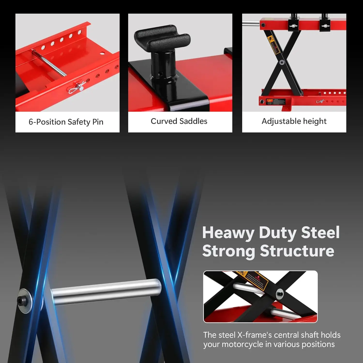 Motorcycle Scissor Lift Jack, Scissor Jack with Saddle & Safety Pin, 1100 LBS Capacity Motor-Cycle Lift for ATVs, Dirt Bikes