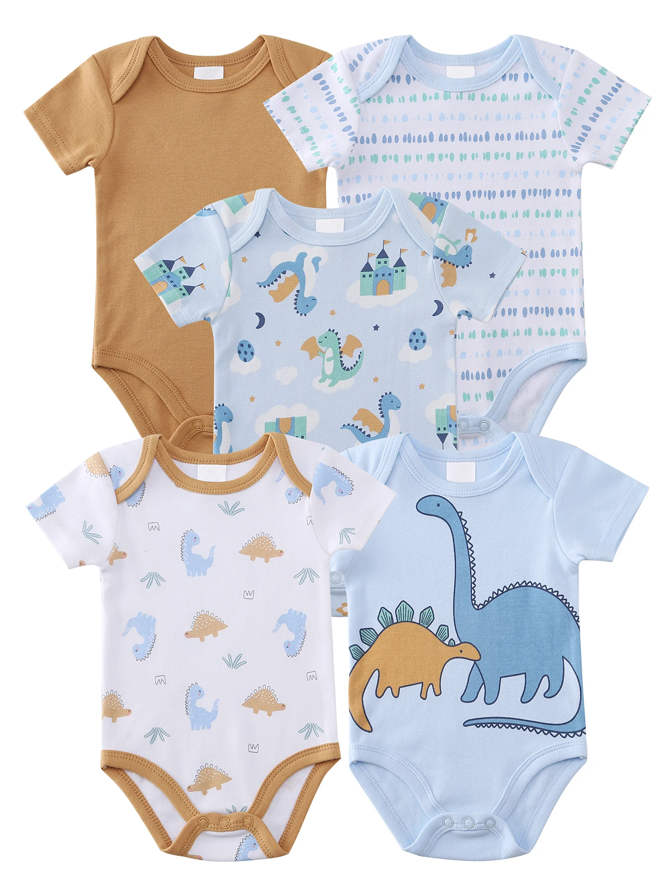 5-piece baby boy romper set - soft and comfortable short-sleeve set with cute cartoon dinosaur animal prints, suitable for all seasons, perfect as casual wear for newborn boys, ideal for outdoor wear for boys aged 0-12 months