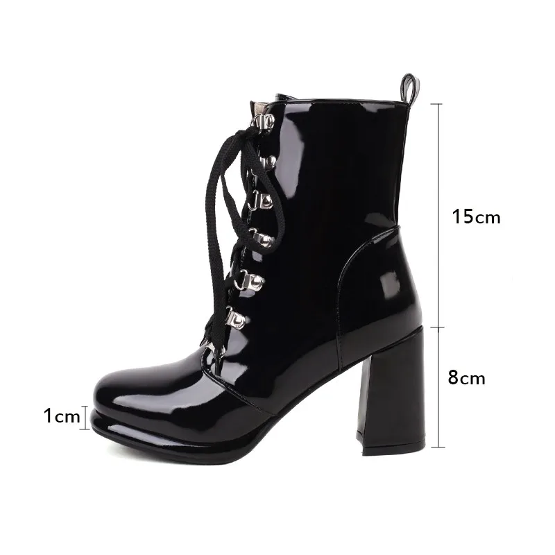 Patent Leather White Yellow Nude Ankle Boots Lace Up Ladies Platform Booties High Heels Fashion Nightclub Patry Shoes Wholesale