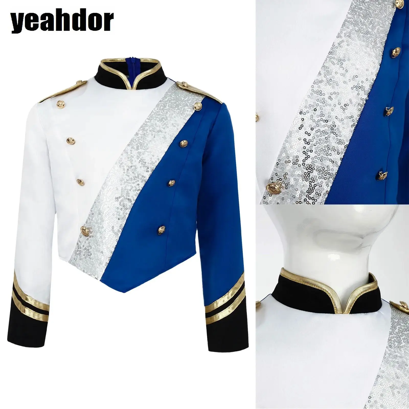

Girls Boys Marching Band Costume Outfits Long Sleeve Sequin Circus Ringmaster Jacket with Hat Halloween Xmas Drum Major Uniform