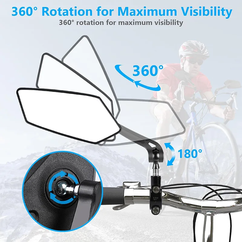 Bicycle Rear View Mirror Reflector Adjustable Rotatable Wide-Range Back Sight Handlebar Mirrors Equipped with Installation Tools