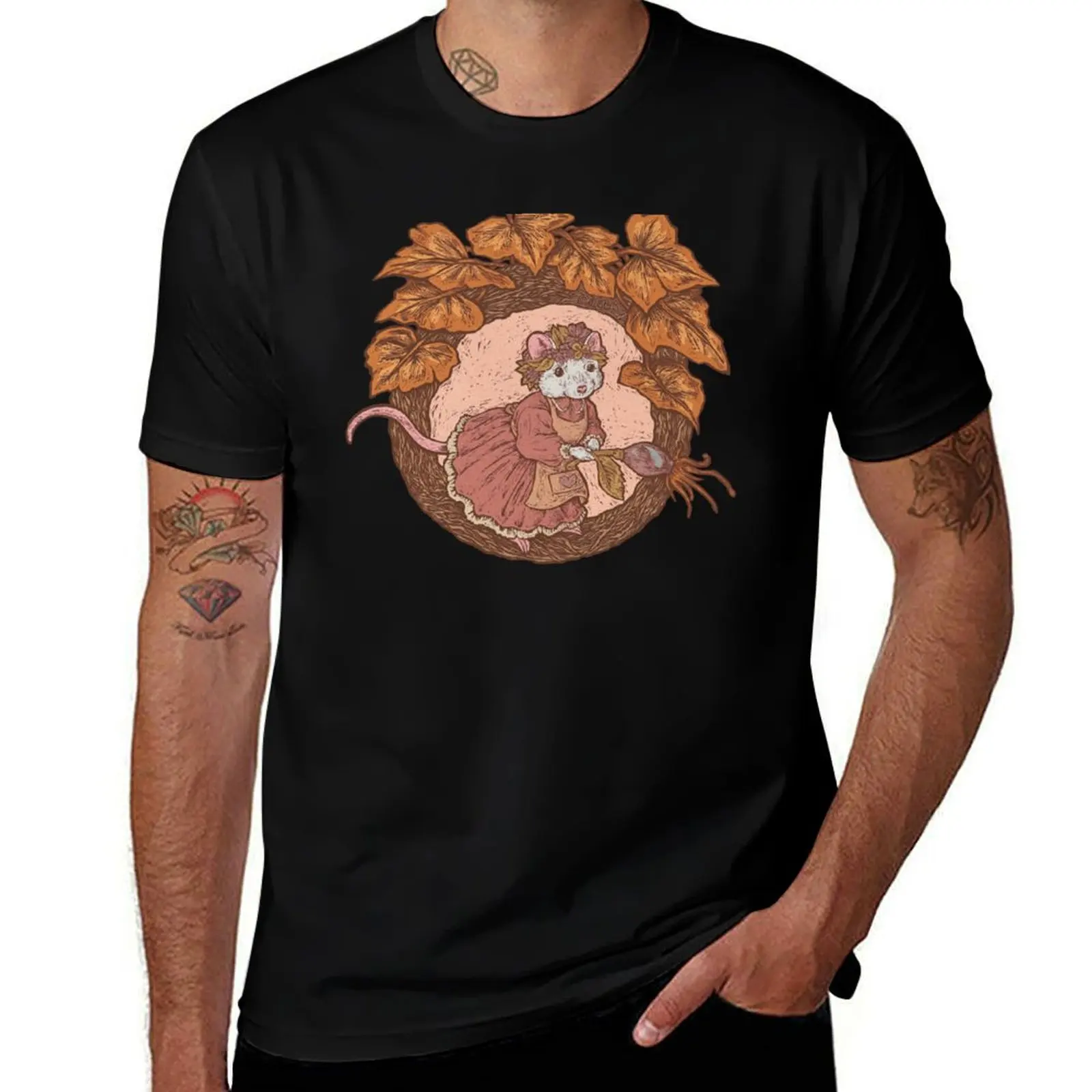 Cottagecore Mouse (sunset pink) T-Shirt cotton t shirts man 100% T-Shirt