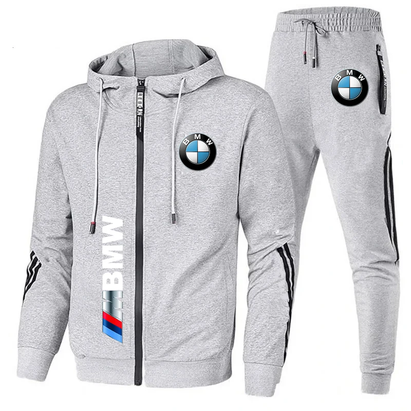 2024 New Men\'s BMW Tracksuit BMW Logo Print Casual Clothing Men Zip Motorcycle Jacket Sweatshirt+Pants 2 Piece Sportswear S-3XL