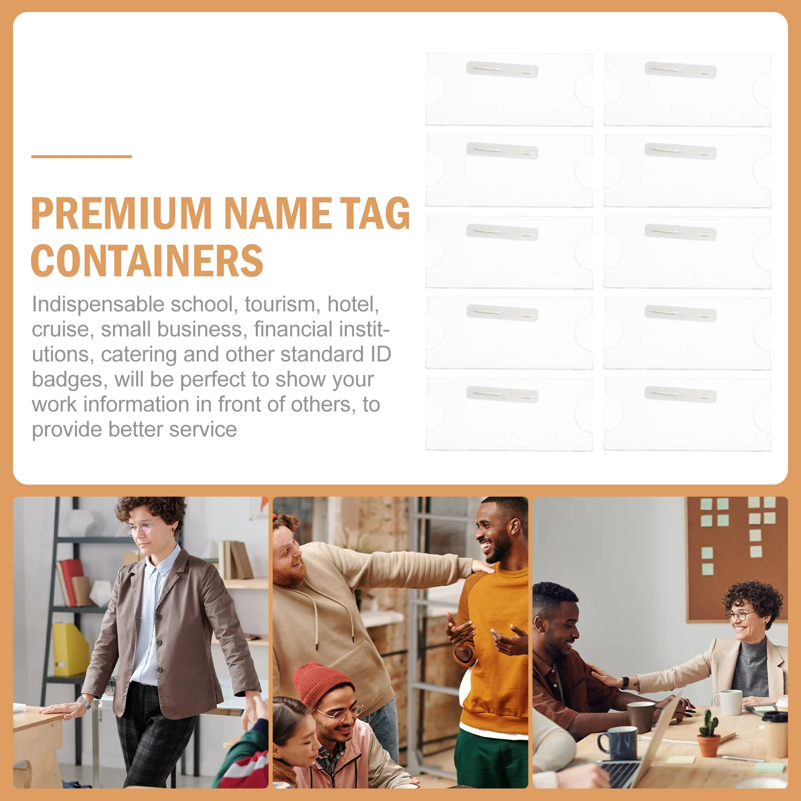 

10pcs Transparent Acrylic Name Tag Badge Holders 70x30mm Office School Employee ID Case Plate Display Accessories