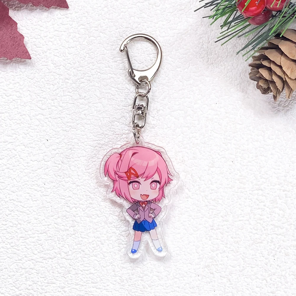 1/4Pcs Game Figures Doki Doki Literature Club Keychain Accessories Acrylic Charms Pendant For Bag Key Holder Backpack Decoration image 3