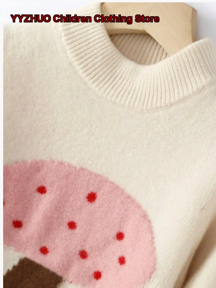 Suéter Grueso para Niñas, de Cachemira, con Diseño Jacquard de Hongos, Tejido de Punto, Capa Base para Bebés, Niños Pequeños y Niños Mayores