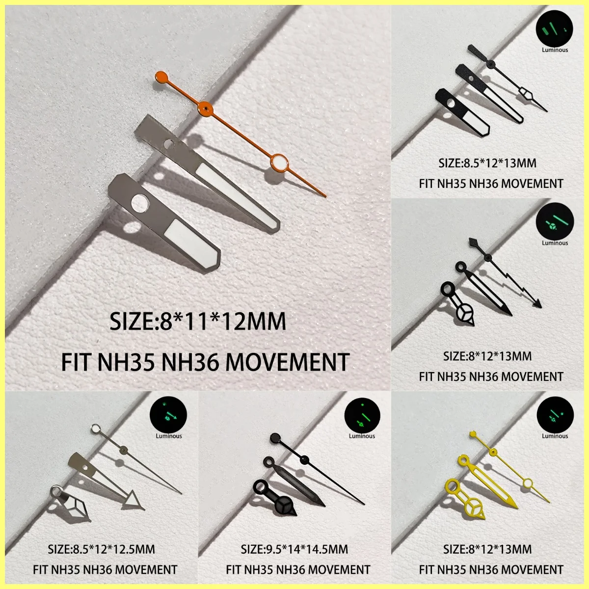 Manecillas luminosas verdes NH 35 NH 36, adecuadas para relojes de movimiento automático NH 35 NH 36, accesorios de puntero multicolor