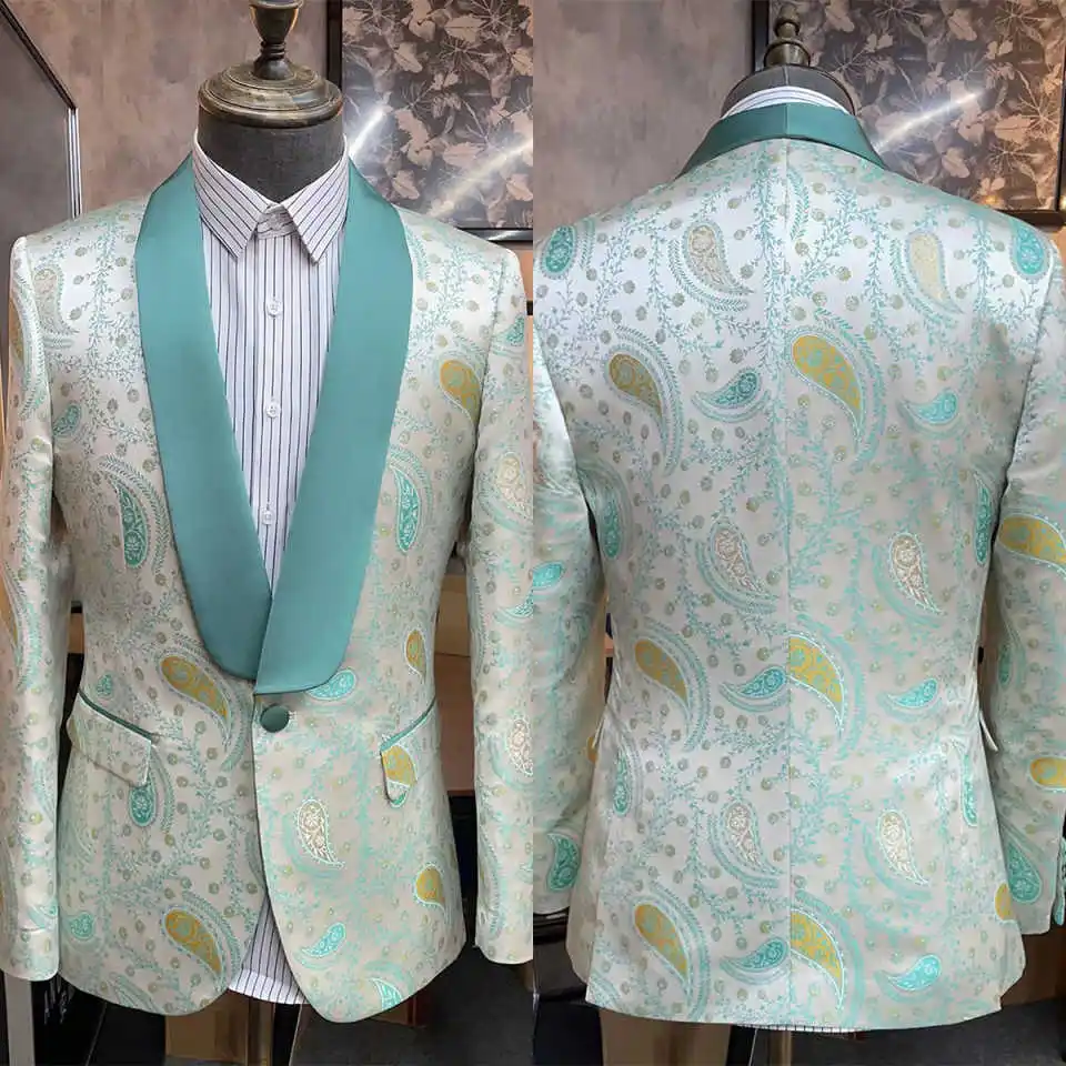 

Modern Jacquard Men Wedding Suits Shawl Lapel Slim Fit Tuxedos Groom Party 3 Pcs Blazer Pants Vest Party Customized Suit