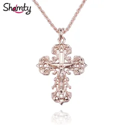 Shamty Cross Necklace Vintage Rose gold Color Fashion Jewelry Necklace Pendants Jesus Cross Orthodox Chain Jesus Christianity