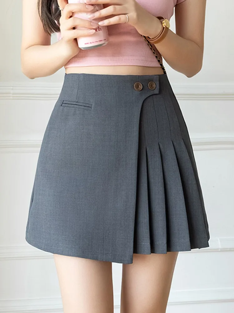 

High Waist Pleated Skirts Women New Arrival 2023 Summer Korean Style Solid Color Ladies Elegant High Waist Mini Skirt W1317