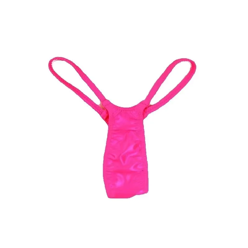 Men's Low Rise T-back Thong Glossy Smooth Elastic Nylon Thin Double Strap Breathable Minimal No Pouch Male Intimate Underwear