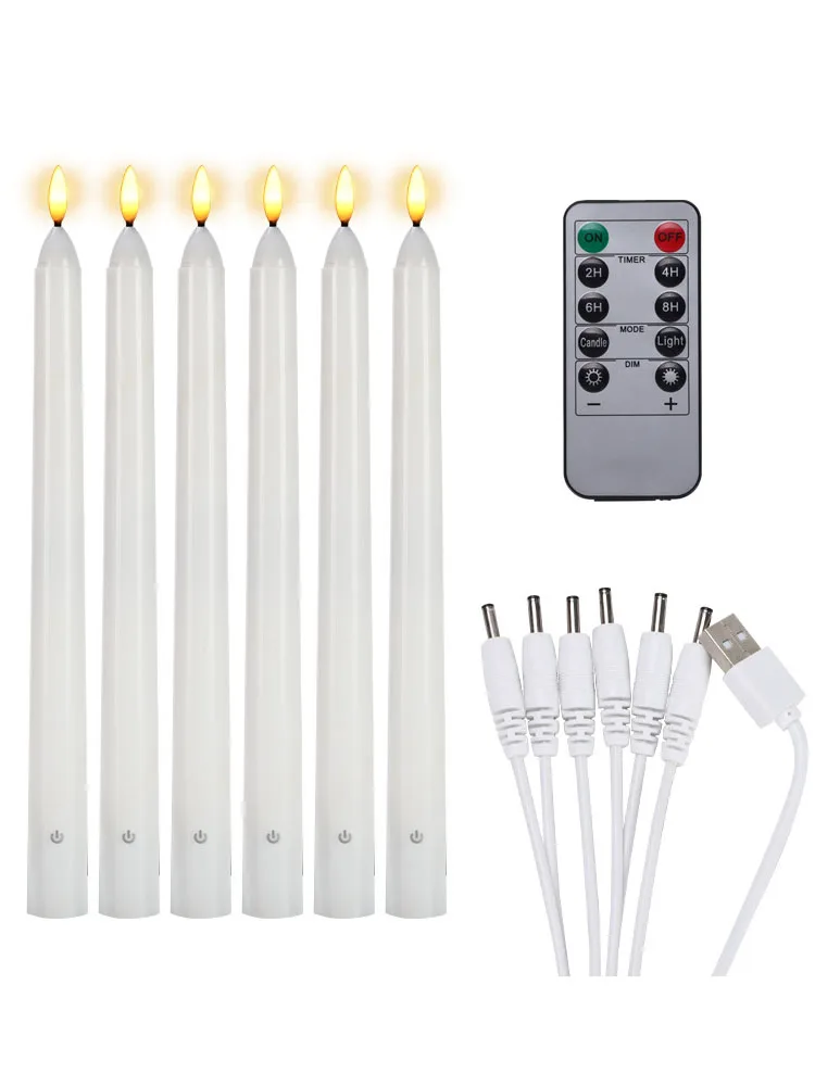 

6x 2x Rechargeable Taper Candles 10.63" flameless Real Wax & Remote Timer Touch Sensor Candlesticks for Christmas party Event
