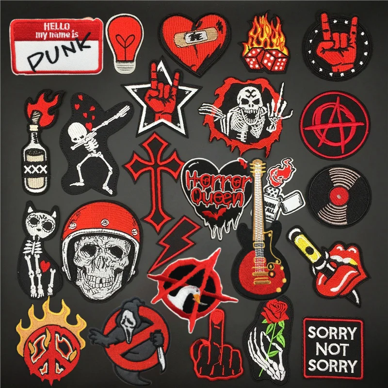 Rock Punk Patches for Clothing Embroidery Stripe Skull Appliques Ghost Badge for Clothing Jacket Jeans Diy Decor Biker Forever