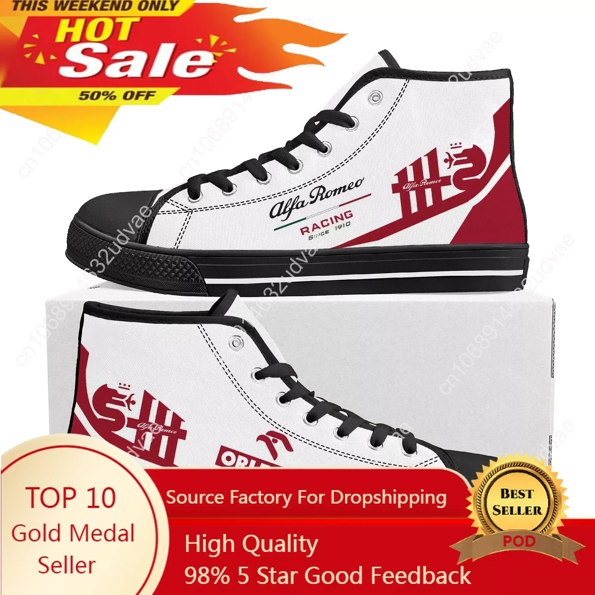 A-Alfas R-Romeos Shoes High Top Sneaker Men Women Teenager High Quality Canvas Sneaker Unisex Casual Couple Custom Made DIY Shoe