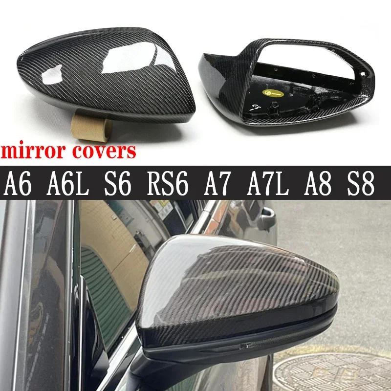 Capas de fibra de carbono real para espelhos retrovisores, compatíveis com Audi Série A6, S6, RS6, A7, S7, RS7, A8, S8, acessórios para carros.