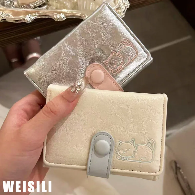 New Cute Cat Short Wallet Tri-fold Large Capacity Women Credit Card Holder Case Purse Wallets INS Coin Purse