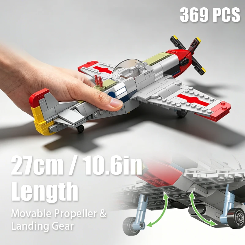 

Реалистичная модель самолета P-51 Mustang из строительных блоков с пропеллером, украшение для рабочего стола