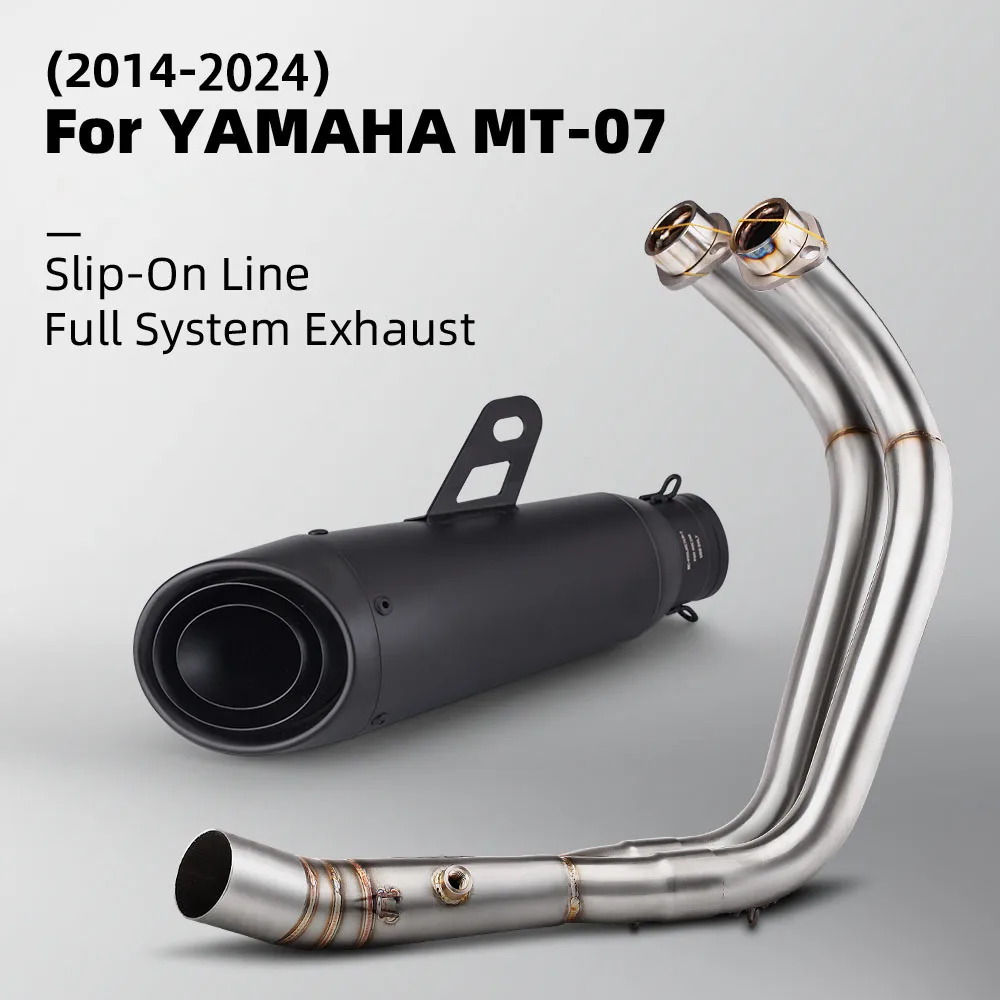 Motorcycle Exhaust Full System For YAMAHA MT07 FZ07 XSR700 2014-2024 Modified Front Link Pipe With Stainless Three Layer Muffler