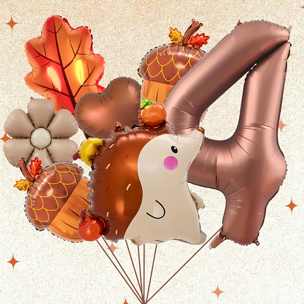 7 Stück Herbst Tannenzapfen Igel Ballon Set 32 Zoll Braun Nummer 1-9 Geburtstagsballon Thanksgiving Party Dekoration Foto Requisiten – Detail 6