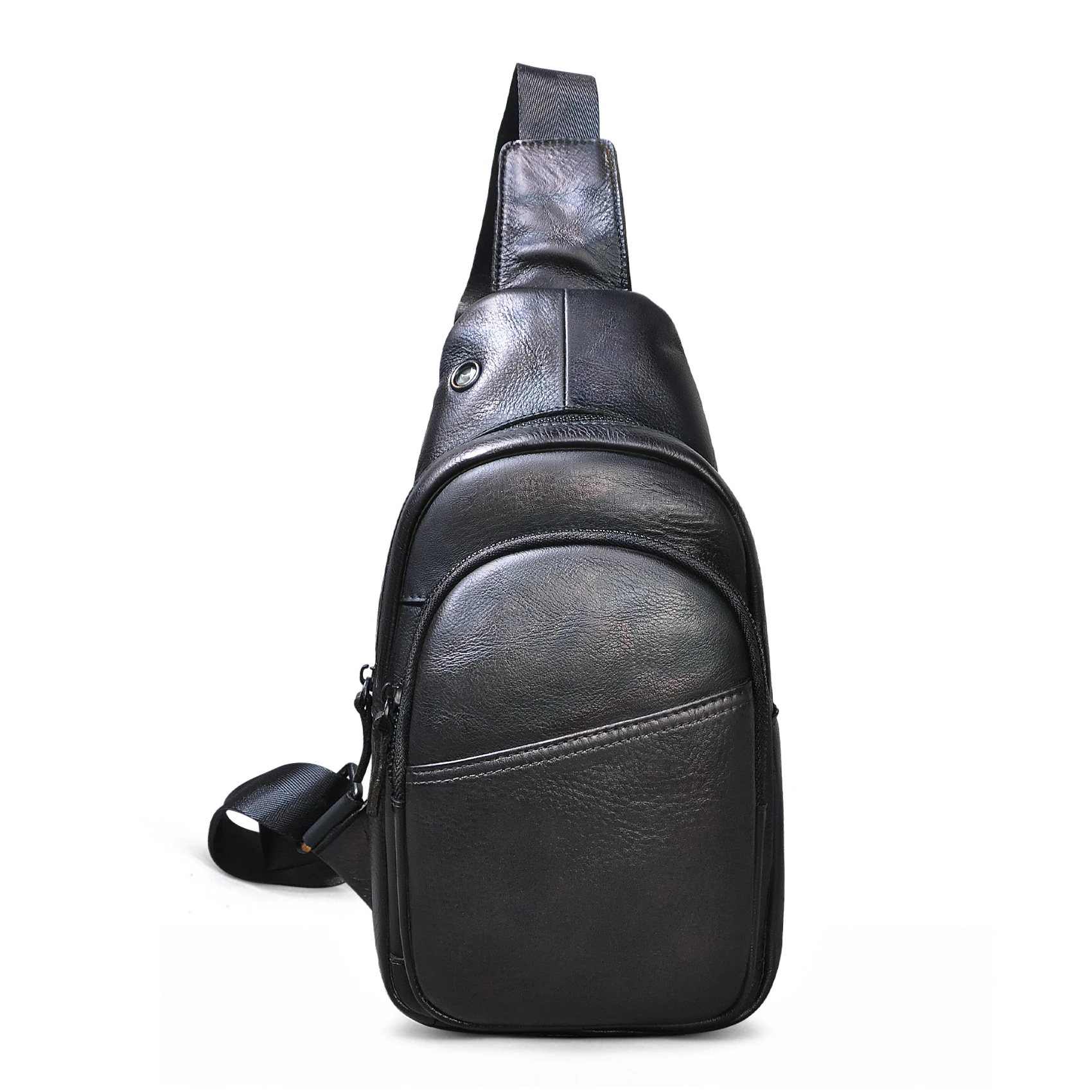 

Hot Sale Real Cow Leather Coffee Triangle Chest Sling Bag For Men Male Design Travel Daypack One Shoulder Crossbody Bag Male 008