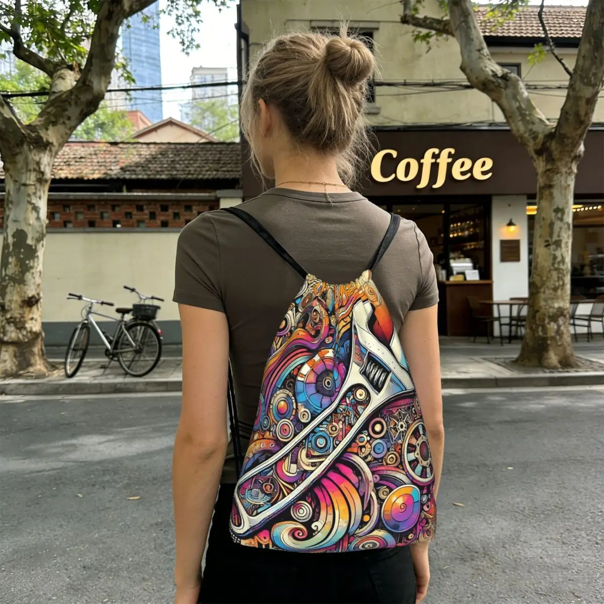 Colorful Mechanical Colorful Creative Backpacks Portable Drawstring Bundle Pocket Sports Bag Book Bags for Travel Students