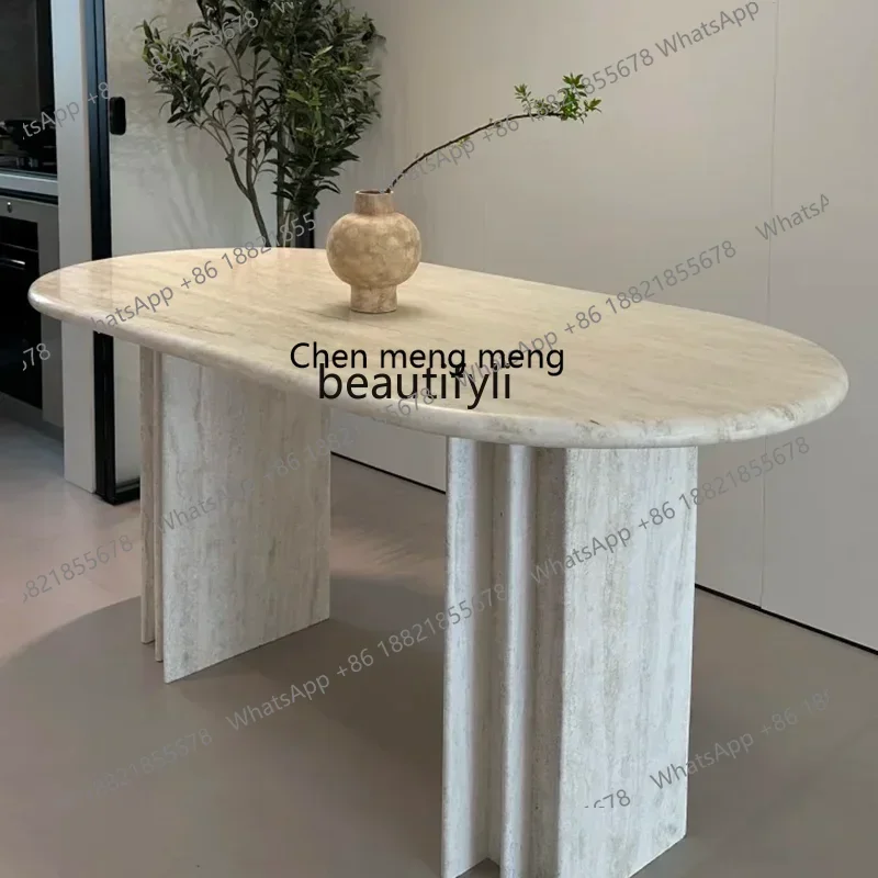 

Natural white cave stone dining table natural marble retro oval dining table rectangular dining table5556