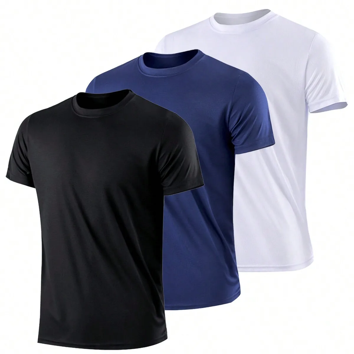 

3-Pack Men's Short Sleeve Performance T-Shirts - Black, Navy, White