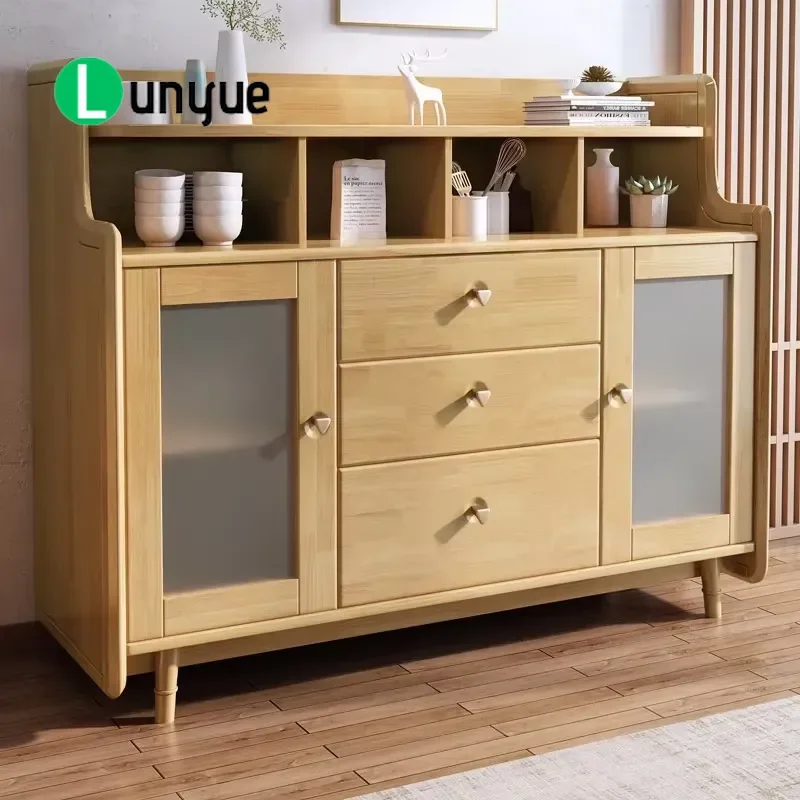 Nordic Solid Wood Sideboard Wall Mounted Wine Cabinet Modern Simple Living Room Storage Cupboard Household Furniture
